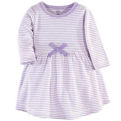 Touched by Nature Baby and Toddler Girl Organic Cotton Long-Sleeve Dresses 2pk, Purple Garden