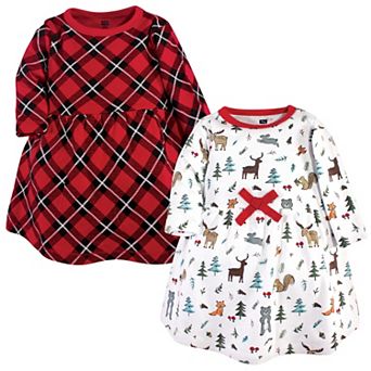 Hudson Baby Infant and Toddler Girl Cotton Long-Sleeve Dresses 2 pk Woodland Friends