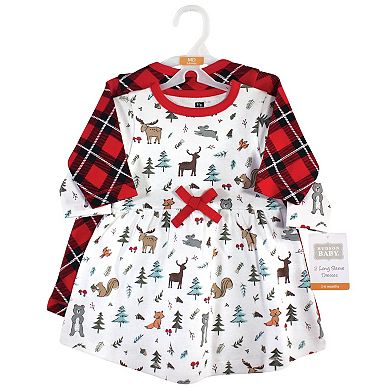 Hudson Baby Infant and Toddler Girl Cotton Long-Sleeve Dresses 2pk, Woodland Friends