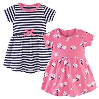Hudson Baby Infant and Toddler Girl Cotton Short-Sleeve Dresses 2 pk Pink Daisy