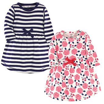 Touched by Nature Baby and Toddler Girl Organic Cotton Long-Sleeve Dresses 2 pk Coral Rose