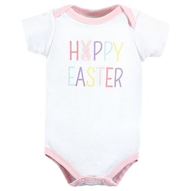 Hudson Baby Infant Girl Cotton Bodysuits, Happy Easter
