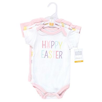Hudson Baby Infant Girl Cotton Bodysuits, Happy Easter