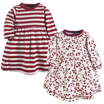 Touched by Nature Baby and Toddler Girl Organic Cotton Long-Sleeve Dresses 2 pk Berry Branch