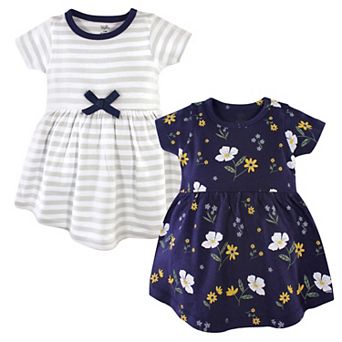 Hudson Baby Infant and Toddler Girl Cotton Short-Sleeve Dresses 2 pk Night Blooms