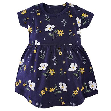Hudson Baby Infant and Toddler Girl Cotton Short-Sleeve Dresses 2pk, Night Blooms
