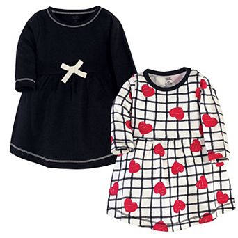 Touched by Nature Baby Girl Organic Cotton Long-Sleeve Dresses 2-Pack, Black Red Heart, 3-6 Months