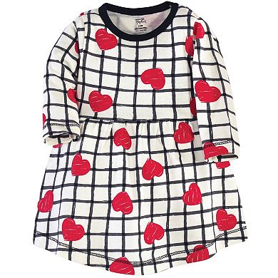 Touched by Nature Baby and Toddler Girl Organic Cotton Long-Sleeve Dresses 2pk, Black Red Heart, 12-18 Months