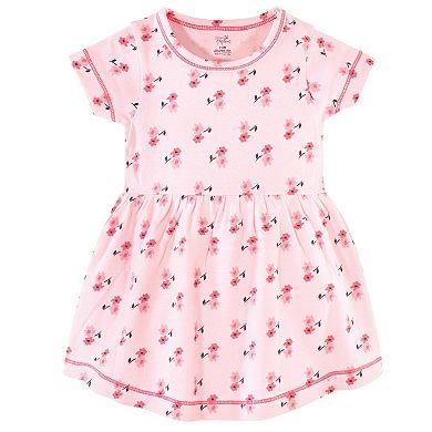 Touched by Nature Baby and Toddler Girl Organic Cotton Short-Sleeve Dresses 2pk, Coral Garden