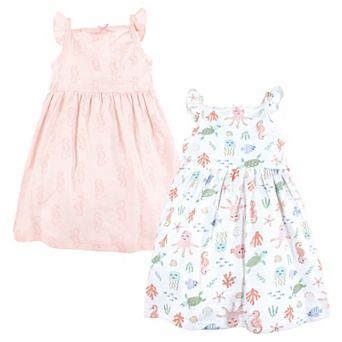 Hudson Baby Infant and Toddler Girl Cotton Dresses, Pastel Sea