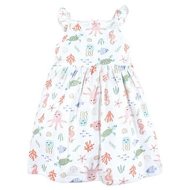 Hudson Baby Infant and Toddler Girl Cotton Dresses, Pastel Sea