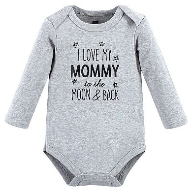 Hudson Baby Infant Boy Cotton Long-Sleeve Bodysuits, Mom Dad Moon Back