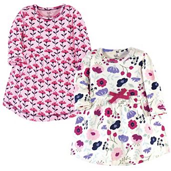 Touched by Nature Baby and Toddler Girl Organic Cotton Long-Sleeve Dresses 2 pk Pink Botanical