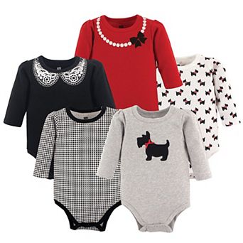 Hudson Baby Infant Girl Cotton Long-Sleeve Bodysuits 5 pk Scottie Dog, 3-6 Months