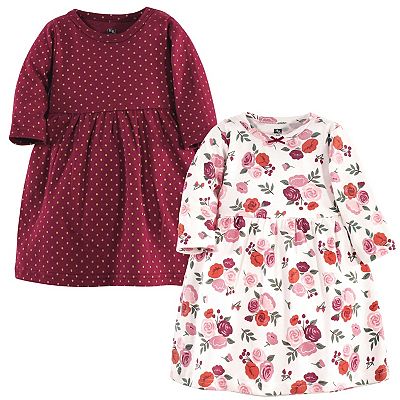 Hudson Baby Infant and Toddler Girl Cotton Long-Sleeve Dresses 2pk, Fall  Floral