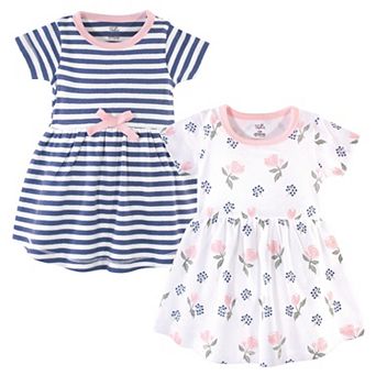 Touched by Nature Baby and Toddler Girl Organic Cotton Short-Sleeve Dresses 2 pk Rose and Berries