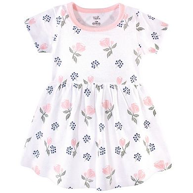 Touched by Nature Baby and Toddler Girl Organic Cotton Short-Sleeve Dresses 2pk, Rose and Berries