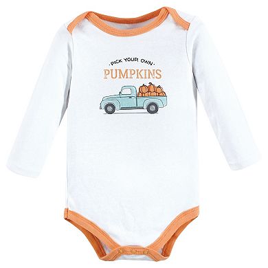 Hudson Baby Infant Boy Cotton Long-Sleeve Bodysuits, Pumpkin Truck 5-Pack