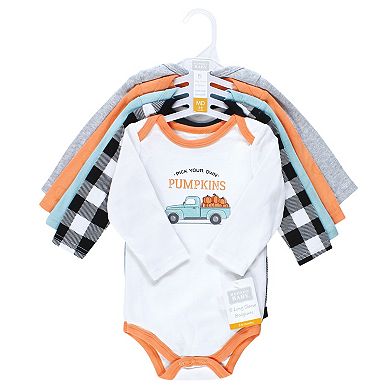 Hudson Baby Infant Boy Cotton Long-Sleeve Bodysuits, Pumpkin Truck 5-Pack