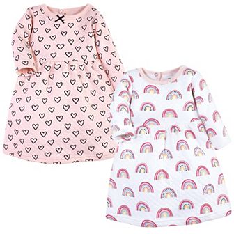Hudson Baby Infant and Toddler Girl Cotton Dresses, Modern Rainbow