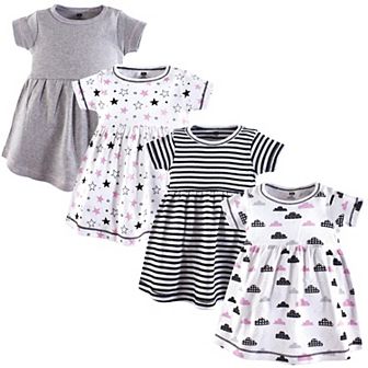 Hudson Baby Infant and Toddler Girl Cotton Short-Sleeve Dresses 4 pk Moon And Back