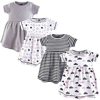 Hudson Baby Infant and Toddler Girl Cotton Short-Sleeve Dresses 4 pk Moon And Back, 6-9 Months