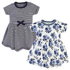 Touched by Nature Baby and Toddler Girl Organic Cotton Short-Sleeve Dresses  2pk, Rose and Berries, 9-12 Months 