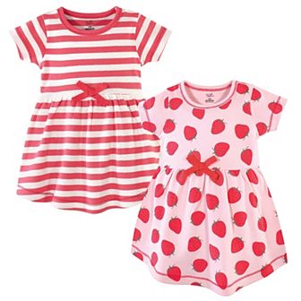 Touched by Nature Baby and Toddler Girl Organic Cotton Short-Sleeve Dresses 2 pk Strawberries, 12-18 Months