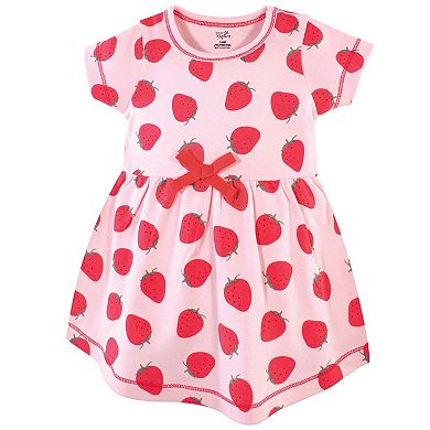 Touched by Nature Baby and Toddler Girl Organic Cotton Short-Sleeve Dresses 2pk, Strawberries, 12-18 Months