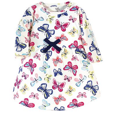 Touched by Nature Baby and Toddler Girl Organic Cotton Long-Sleeve Dresses 2pk, Bright Butterflies