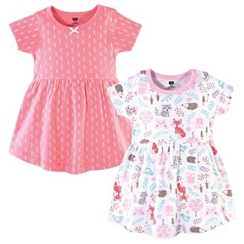 Hudson Baby Infant and Toddler Girl Cotton Short-Sleeve Dresses 2 pk Woodland Fox