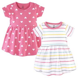 Hudson Baby Infant and Toddler Girl Cotton Short-Sleeve Dresses 2 pk Candy Stripes, 3-6 Months