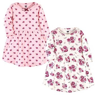 Hudson Baby Infant and Toddler Girl Cotton Long-Sleeve Dresses 2 pk Rose, 6-9 Months