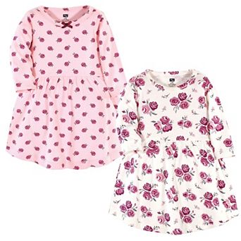 Hudson Baby Infant and Toddler Girl Cotton Long-Sleeve Dresses 2 pk Rose, 6-9 Months