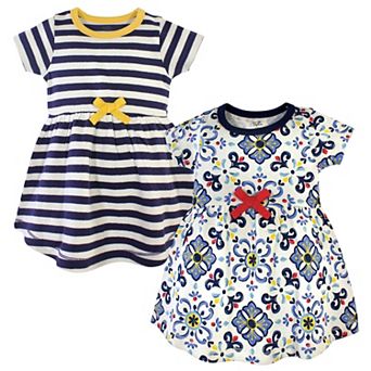 Touched by Nature Baby and Toddler Girl Organic Cotton Short-Sleeve Dresses 2 pk Pottery Tile