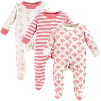 Touched by Nature Baby Girl Organic Cotton Zipper Sleep and Play 3 pk Tulip