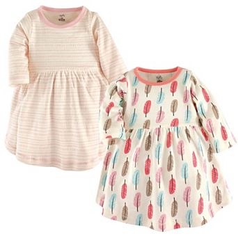 Touched by Nature Baby and Toddler Girl Organic Cotton Long-Sleeve Dresses 2 pk Feather, 3-6 Months