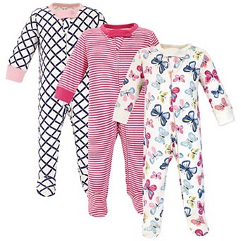Touched by Nature Baby Girl Organic Cotton Zipper Sleep and Play 3 pk Bright Butterflies