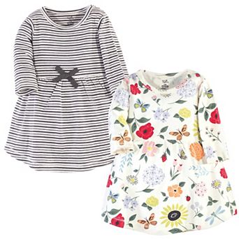 Touched by Nature Baby and Toddler Girl Organic Cotton Long-Sleeve Dresses 2 pk Flutter Garden