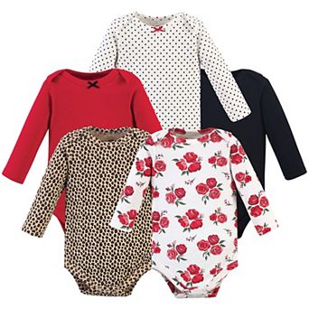 Hudson Baby Infant Girl Cotton Long-Sleeve Bodysuits 5 pk Basic Rose Leopard