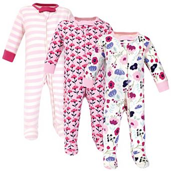 Touched by Nature Baby Girl Organic Cotton Zipper Sleep and Play 3 pk Pink Botanical