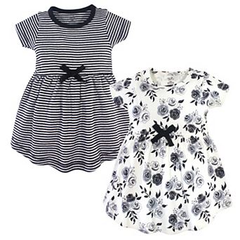 Touched by Nature Baby and Toddler Girl Organic Cotton Short-Sleeve Dresses 2 pk Black Floral