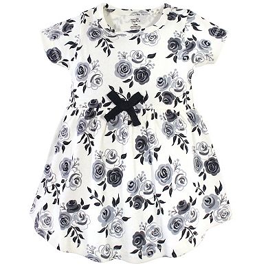 Touched by Nature Baby and Toddler Girl Organic Cotton Short-Sleeve Dresses 2pk, Black Floral