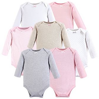 Hudson Baby Infant Girl Cotton Long-Sleeve Bodysuits 7 pk Girl Basic