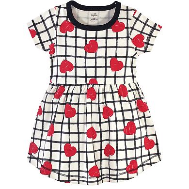 Touched by Nature Baby and Toddler Girl Organic Cotton Short-Sleeve Dresses 2pk, Black Red Heart