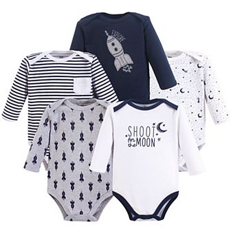 Yoga Sprout Baby Boy Cotton Long-Sleeve Bodysuits 5 pk Moon