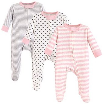 Touched by Nature Baby Girl Organic Cotton Zipper Sleep and Play 3 pk Pink Gray Scribble