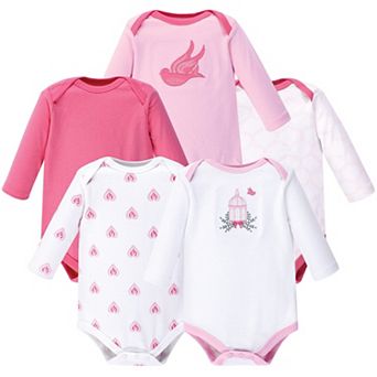 Hudson Baby Infant Girl Cotton Long-Sleeve Bodysuits 5 pk Bird Cage