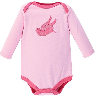 Hudson Baby Infant Girl Cotton Long-Sleeve Bodysuits 5pk, Bird Cage