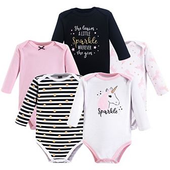 Hudson Baby Infant Girl Cotton Long-Sleeve Bodysuits 5 pk Sparkle Unicorn
